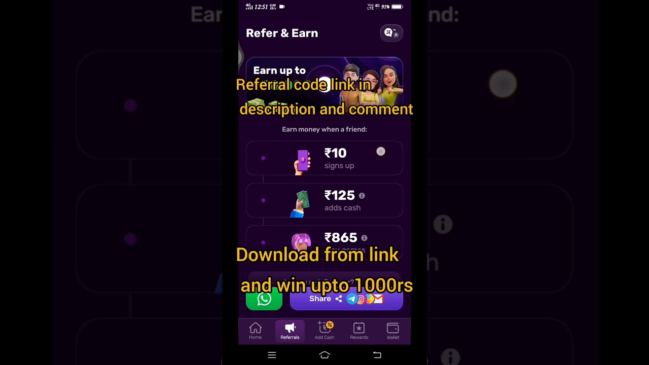 Rush app refer and earn upto 1000rs🤑🤑 |rush app referral code  |