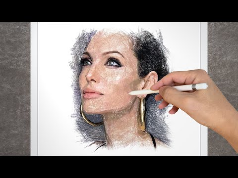 Drawing portrait Angelina Jolie | Using Procreate of iPad Pro - Timelapse | プロクリエイト | ArtyCoaty