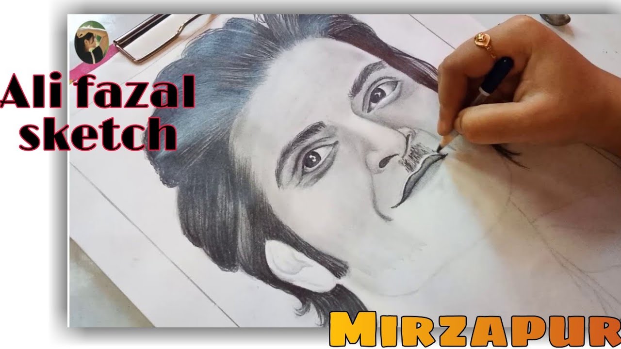 Ali Fazal portrait Mirzapur Guddu Bhaiya sketch full shading