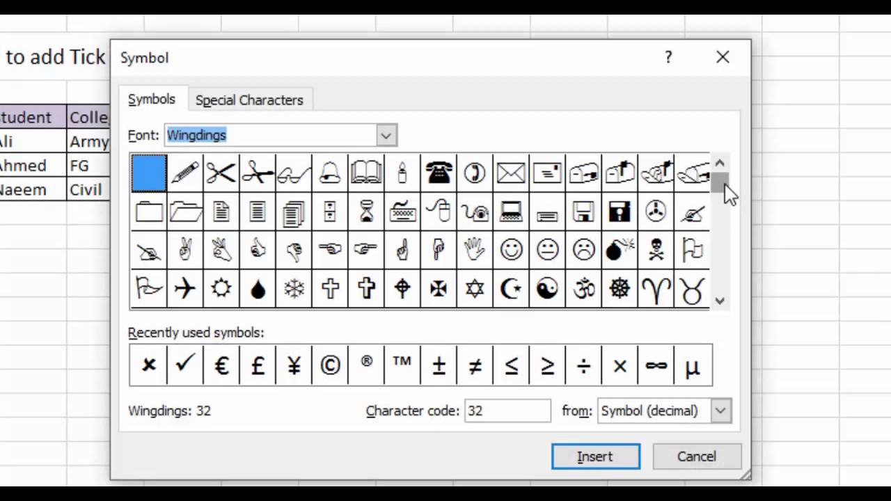 How to Insert Cross Text Symbol in Excel & Google Sheets