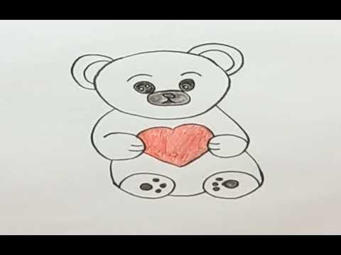 how to draw a teddy bear holding a heart!!@APDRAWING  Как нарисовать мишку тедди