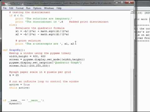 Python-Pygame Lesson Quadratic (part 3) Solver and Grapher - YouTube