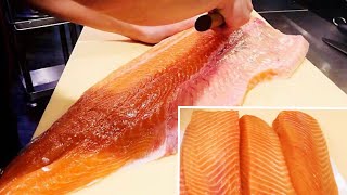 How to Cut Salmon /开三文鱼技巧全过程| Prepare Salmon for Sushi