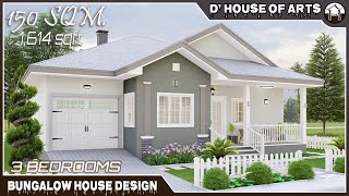 3 BEDROOMS | Bungalow House Design | 150 SQM. (1,614sqft) | 12.0 x 12.5 meters | 2 T&B And a Garage