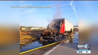 Semi-truck fire slows traffic on Highway 101 near Camp Roberts