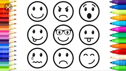 How to Draw and Color Emoticons - Emoji Faces Coloring Book for Kids