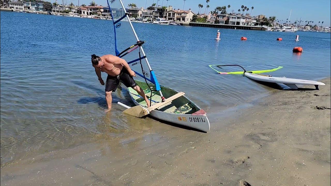 Testing canoe + windsurf sail WITHOUT outrigger YouTube