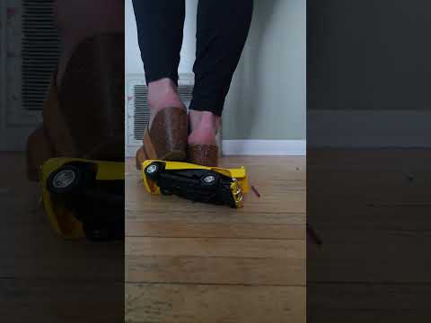Plastic model car crushed in wedged heels #modelcarcrush #asmrcrunch #asmrsounds #asmrcrushing