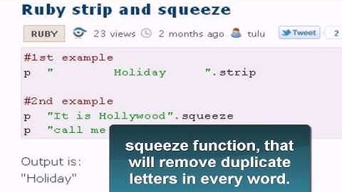 Ruby Tutorial: Ruby strip and squeeze