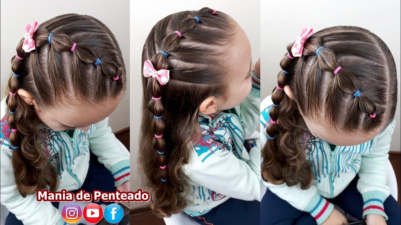 Penteado Infantil fácil com ligas e trança bolha - thptnganamst.edu.vn