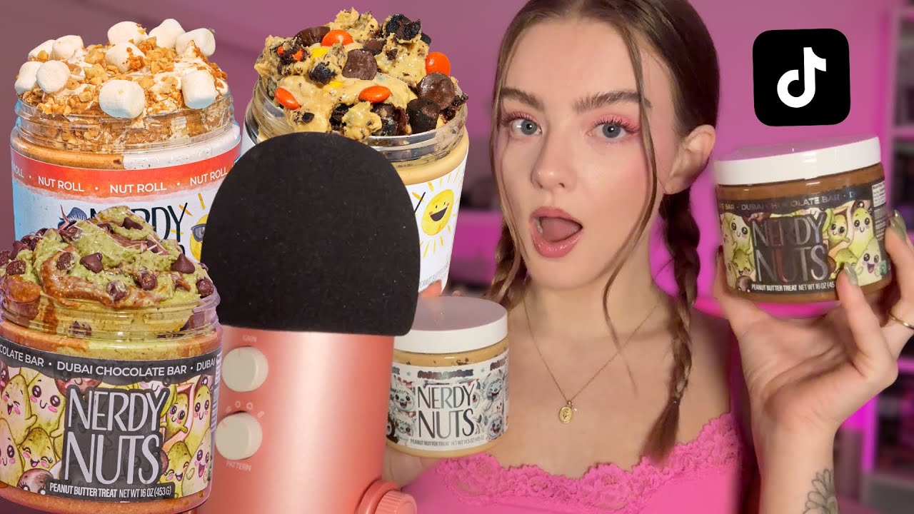 ASMR trying viral GOURMET PEANUT BUTTER 🥜🍫 crunchy sticky mouth sounds