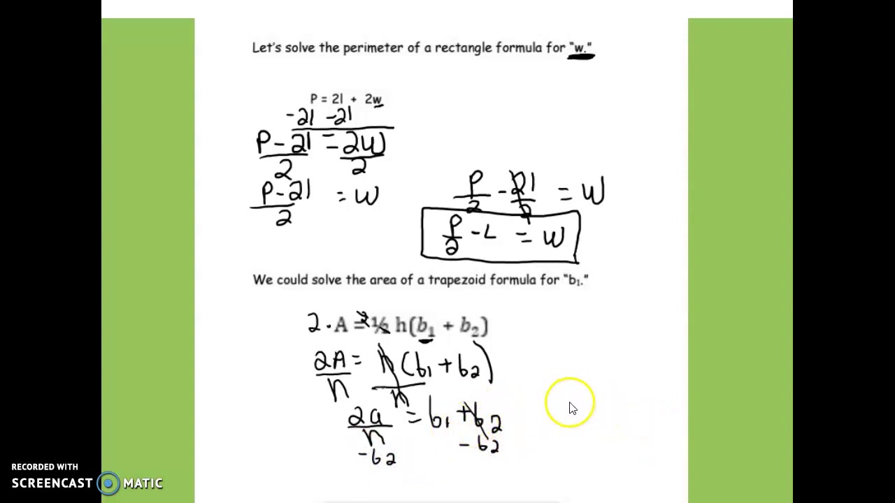 Solving Literal Equations Notes YouTube Solving Literal Equations Notes YouTube