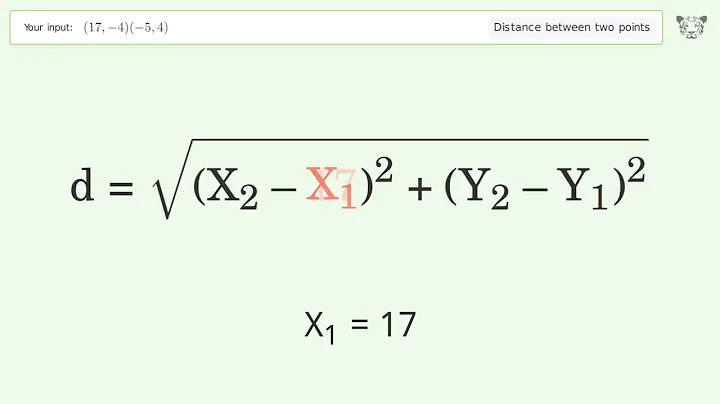 Find the distance between two points p1 (17,-4) and p2 (-5,4): Step-by-Step Video Solution