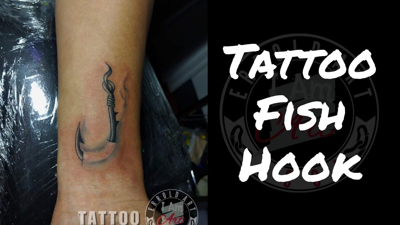 Tattoo - Fish Hook 3D Tattoo using Coil Tattoo Machine & Black Ink 