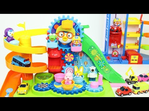 뽀로로 놀이동산 장난감 자동차 타요 미끄럼틀 레일 놀이 Pororo Amusement park car Toys