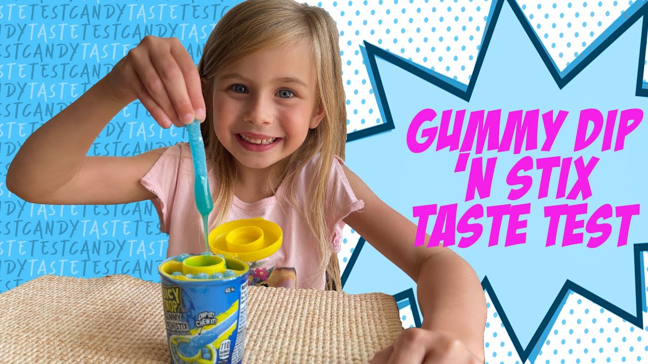 Juicy Drop Gummy Dip 'N Stix Taste Test 🍬🍭  Sweet And Sour Dipping Candy Perfect For Kids!