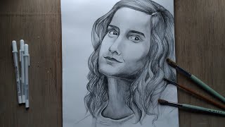A realistic portrait drawing timelapse of a beautiful girl| Realistic pencil drawing|