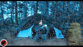 Building a Tarp Fortress in a Powerful Storm  Heavy Rain and Strong Winds Camping Adventure