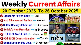 20 October To 26 October 2025 Weekly Current Affairs October 2025 Current Affairs Imp Mcq