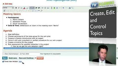 Foswiki Tutorial on how to create, edit and control a new topic