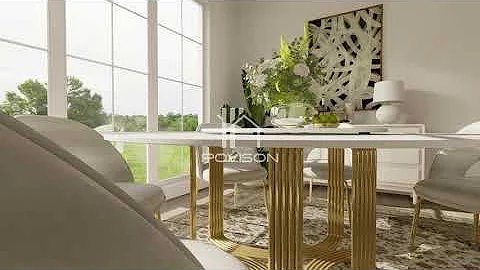 Modern Round Dining Table with Lazy Susan and Sintered Stone Top | POVISON