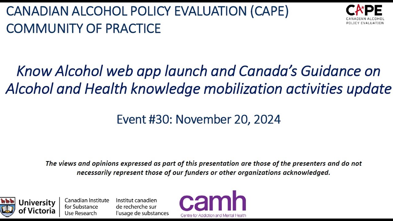 Know Alcohol web app and Canada’s Guidance on Alcohol and Health knowledge mobilization activities
