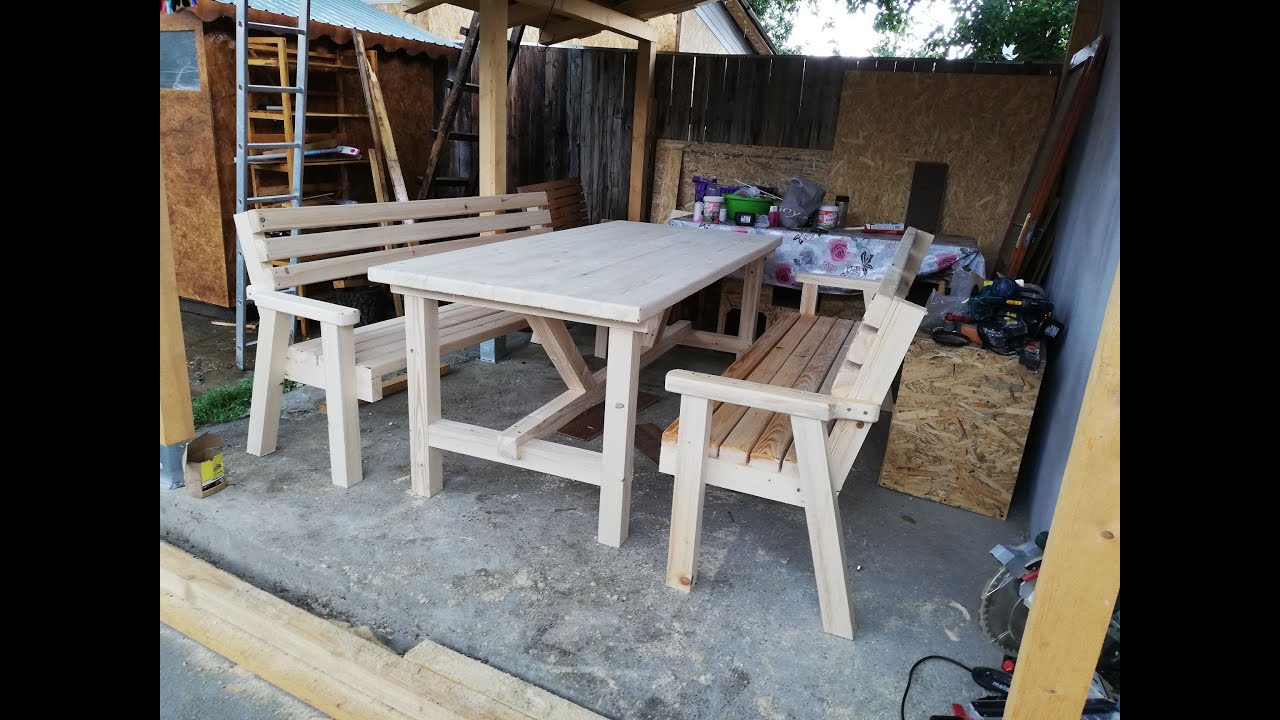 outdoor wood table and bench/ masa si banci pentru terasa sau gradina