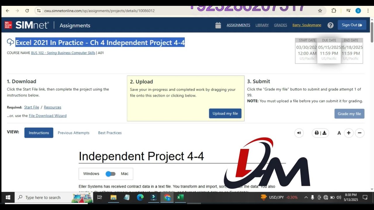 Excel 2021 In Practice - Ch 4 Independent Project 4-4 |Assignment SIMnet Excel |2021 Project 4-4