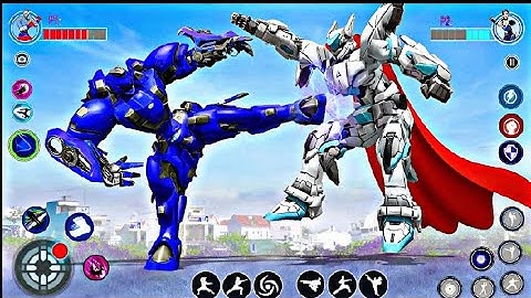Blue Robot Multiple Transformers Dino Car Jet Robot Action - Android Gameplay part 4