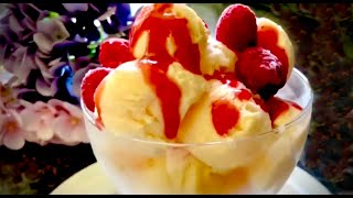 Homemade vanilla ice cream. Just three ingredients. Recipe