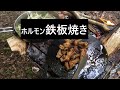 鉄板とフライパンでホルモン焼きを食べる [ハンモック泊]