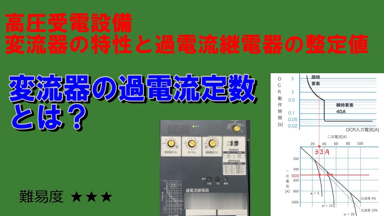 高圧受電設備 変流器の過電流定数と過電流継電器の動作特性