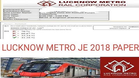 LMRC /UP METRO JUNIOR ENGINEER ELECTRICAL PREVIOUS YEAR PAPER (2018) WITH SOLUTION