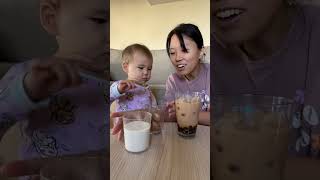 Boba milk tea with toddler #boba #toddlers #shorts