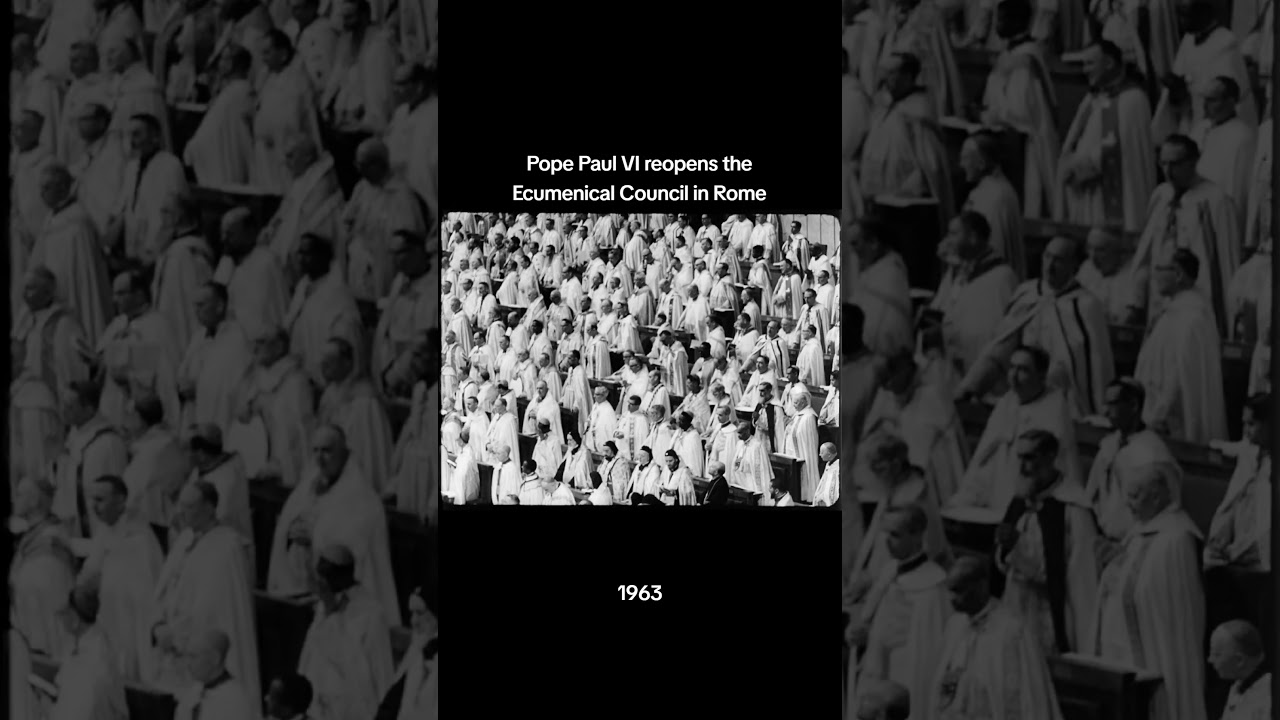 Pope Paul VI reopens the Ecumenical Council in Rome (1963).