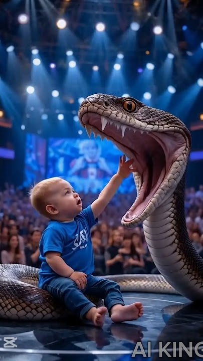 Baby Plays with Giant Python on Aiking talent show#snake #trending #shorts #omg #india #brazil #agt