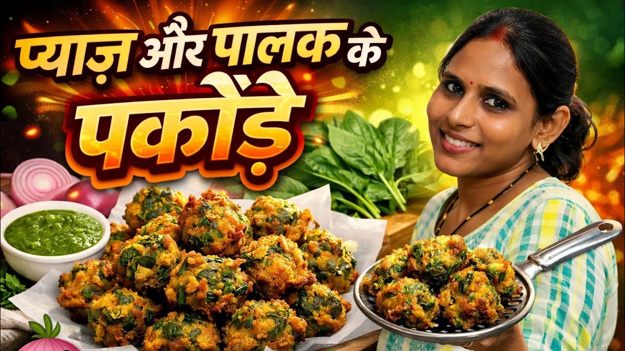🔥 करारी और स्वादिष्ट प्याज और पालक के पकौड़े | बारिश के मौसम की स्पेशल क्रिस्पी पकोड़ा रेसिपी 😋
