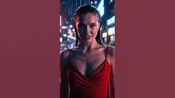 "Red Dress in the Rain – A Glimpse of Allure"