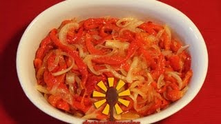 cómo preparar ensalada de pimientos asados con cebolla