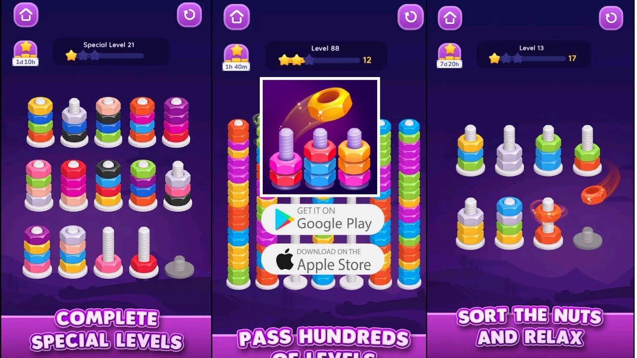 Nut Sort: Color Sorting Game Gameplay - YouTube