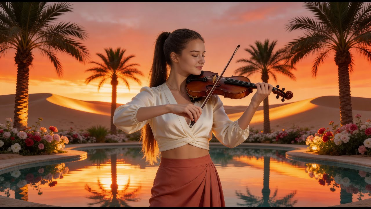 🎻🎹 Violin & Piano in Desert Oasis Sunset – Warm Relaxing Music for Stress Relief & Sleep