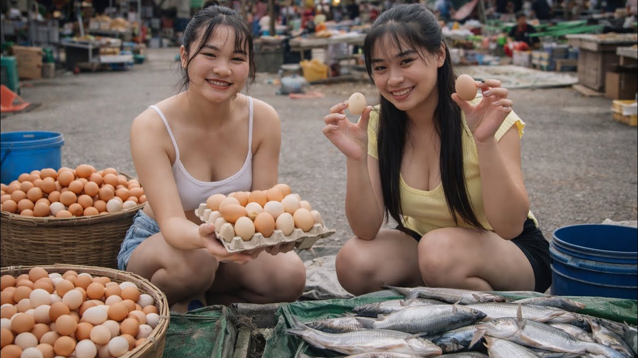 Two Sisters Build a Farm | Collecting Eggs & Catching Fish for Living