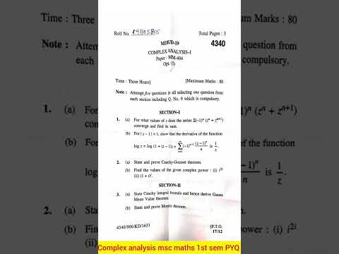 Previous year question paper of complex analysis msc maths 1st sem #mscmath #complexanalysis #kuk