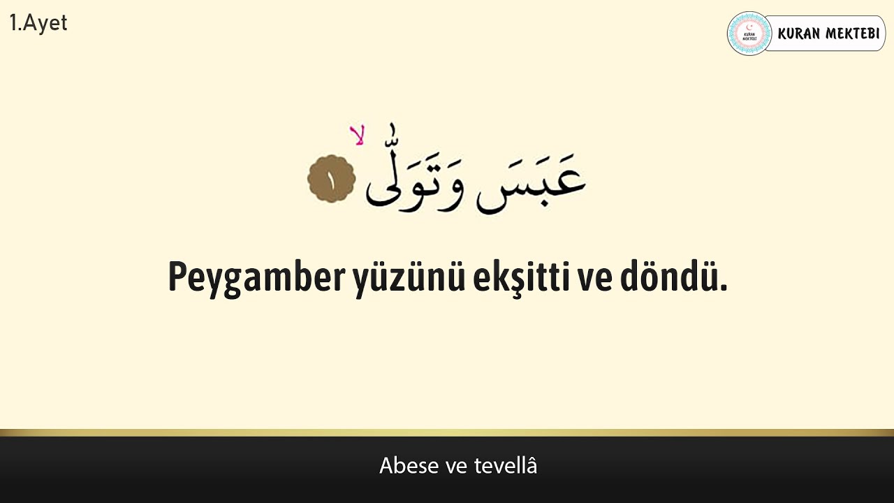 Abese suresi anlam dinle Nasser al Qatami Abese suresi arapa yazl okunuu ve meali