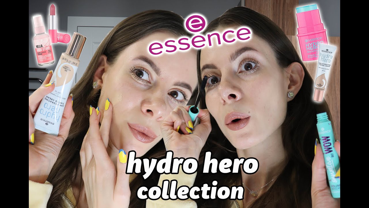 TRYING OUT NEW ESSENCE MAKEUP (Hydro Hero Collection: Mascara, Lipstick,  Tinted Cream, Primer) 