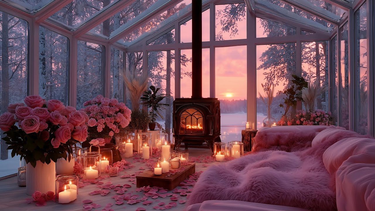 Valentine’s Greenhouse 🕯️Relaxing Piano, Fireplace Glow & Soft Rain for Stress Relief and Pure Peace
