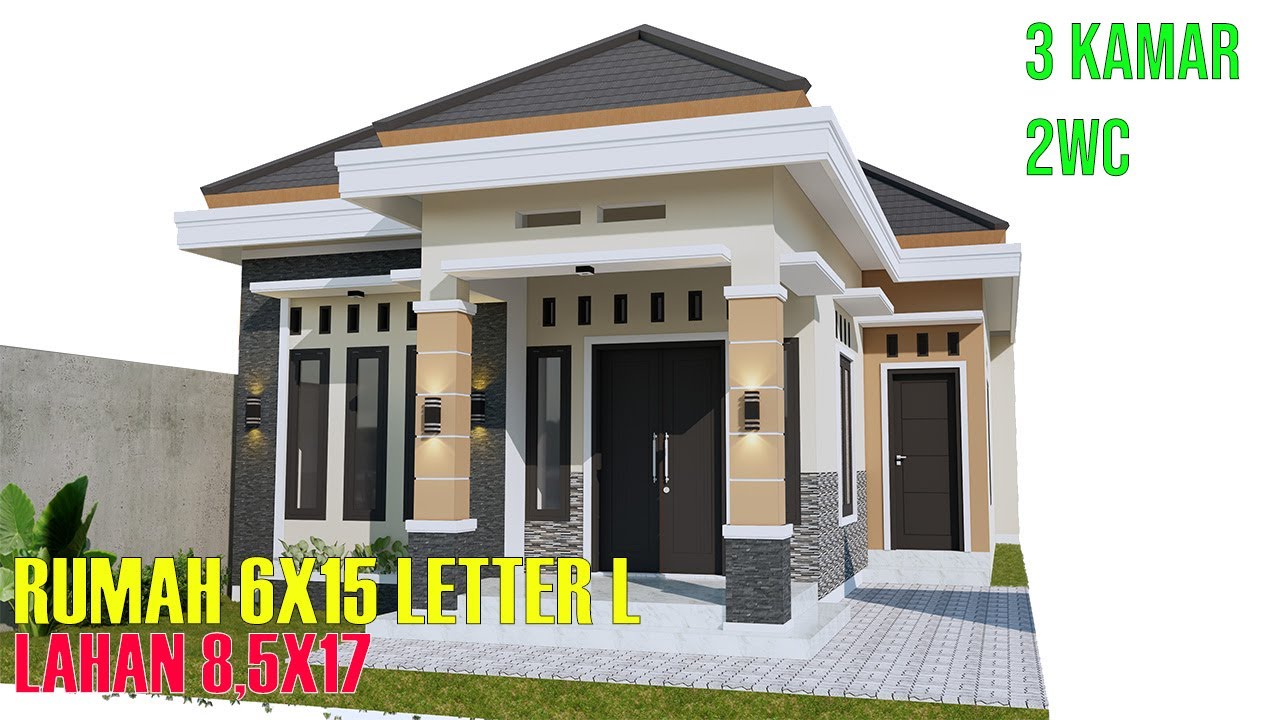 Desain Rumah 6x15 1 lantai minimalis modern lahan 8,5x17 3 kamar tidur HAQ DESAIN - YouTube - Denah Rumah 6x15 3 Kamar Tidur 1 Lantai