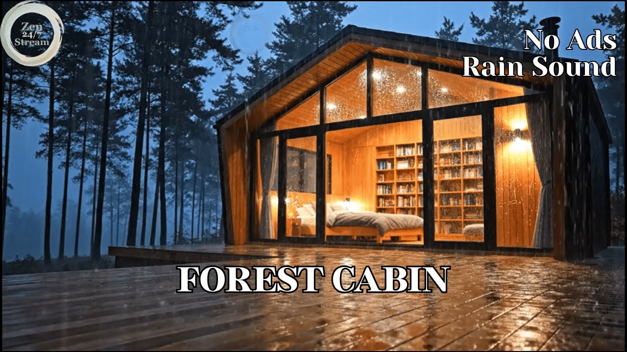 NO ADS Cozy Cabin Rain & Distant Thunder | Sleep Aid, Study, Relax. 