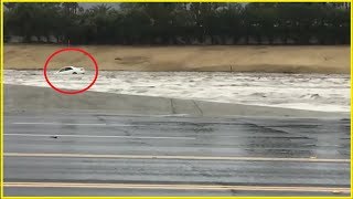 Cars getting stuck in the flooded streets of the Coachella Valley