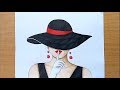 How to draw lady with a hat step by step